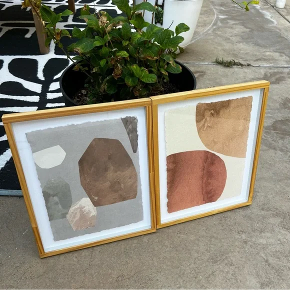 Project 62 Abstract Wall Art Set of Two Light Wood Frames Neutral Colors wfdjnjc.com